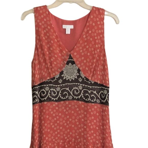 Charter Club Silk Maxi Dress Womens Sz 10 Salmon Brown Boho Tiered V-neck Lined - Picture 3 of 16